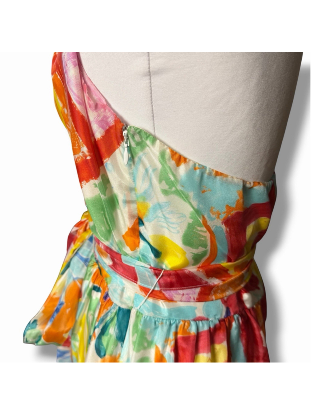 LRL Ralph Lauren 100% Silk Halter Dress 10 Watercolor Floral Midi Tie Waist EUC - Picture 5 of 10